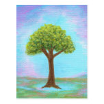 Happy Little Tree Whimsical Landscape Art Blue Postcard