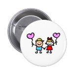 happy lover children with heart shape balloon buttons