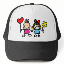 happy lover children with heart shape balloon trucker hats