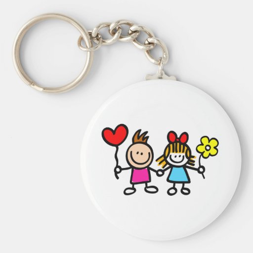 happy lover children with heart shape balloon key chain