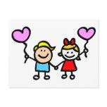 happy lover children with heart shape balloon postcards