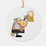 happy man cartoon celebrating with beer ornaments
