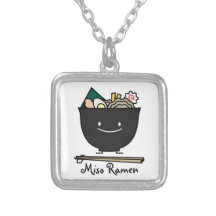 Happy Miso Ramen Bowl Square Necklace