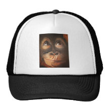 Happy Monkey Smiling Oil Painting Orangutan Mesh Hats