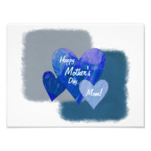 Happy Mother's Day Three Hearts Blue Photo Print