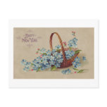 Happy New Year Basket with Flowers Postcard