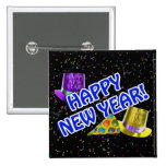 HAPPY NEW YEAR! Blue Text w/Party Hats Button