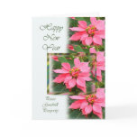 Happy New Year Card - Pink Poinsettias