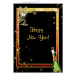Happy New Year, Champagne, Clock, Stars, Greeting Greeting Card