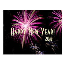 Happy New Year Fireworks Purple Calendar  Postcard