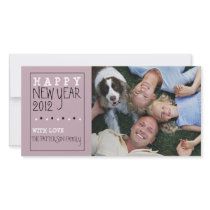 Happy New Year Fun Sketch Purple Black White Photo Card Template