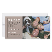 Happy New Year Fun Sketch Tan Black White Photo Cards