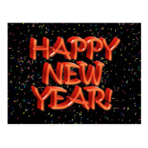 Happy New Year Glassy Red Text Postcard