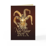 Happy New Year Jester Venetian Mask card