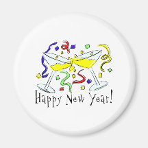 Happy New Year Martini Glasses Fridge Magnet