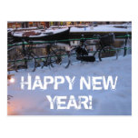 Happy New Year Snow Bicycles Postcard