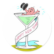 Happy New Year Round Stickers