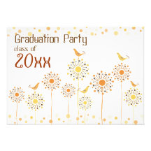 Happy Orange Birds Graduation Party Invitation