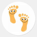 Happy Orange Feet Round Stickers