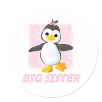 Happy Penguin Big Sister Round Stickers