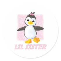 Happy Penguin Little Sister Round Sticker