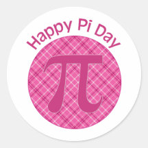 Happy Pi Day Fuscia Plaid Round Stickers