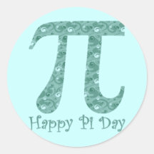 Happy Pi Day Green Curls and Swirls Round Sticker