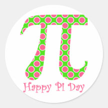 Happy Pi Day Retro Pink and Green Round Sticker