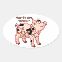 Happy Pig Oval Stickers