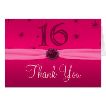 Happy Pink Birthday 16 Thanks Card