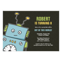 Happy Robot Boys Birthday Party Invitations