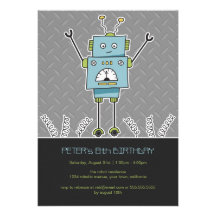 Happy Robot & Springs Kids Birthday Party Invites