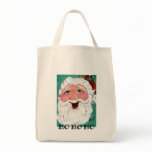 Happy Santa Grocery Tote Canvas Bag