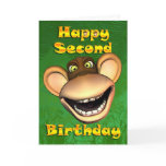 Happy Second Birthday card, with a happy monkey