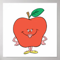 happy silly apple cartoon poster
