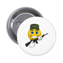 Happy smiley with a machine gun wearing a hat pin
