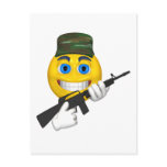 Happy smiley with a machine gun wearing a hat