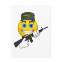 Happy smiley with a machine gun wearing a hat