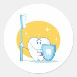 Happy Smiling Tooth With Toothbrush And Shield Stickers
