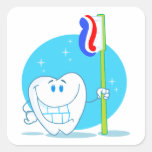 Happy Smiling Tooth With Toothbrush Square Stickers