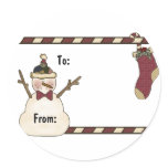 Happy Snowman And Christmas Stocking