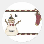 Happy Snowman And Christmas Stocking Sticker