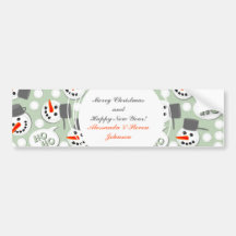 happy snowmans on green blue polka dots bumper stickers
