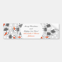 happy snowmans on grey polka dots bumper stickers
