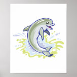 happy splashing baby dolphin posters