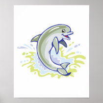 happy splashing baby dolphin print
