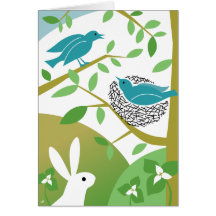 Happy Spring Birds & Bunny Greeting Card
