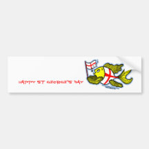 Happy St Georges Day fun cartoon english flag fish Bumper Stickers