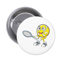 Happy Tennis Player Pinback Buttons