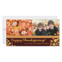 Happy Thanksgiving Autumn Leaves Two Photo Photo Card